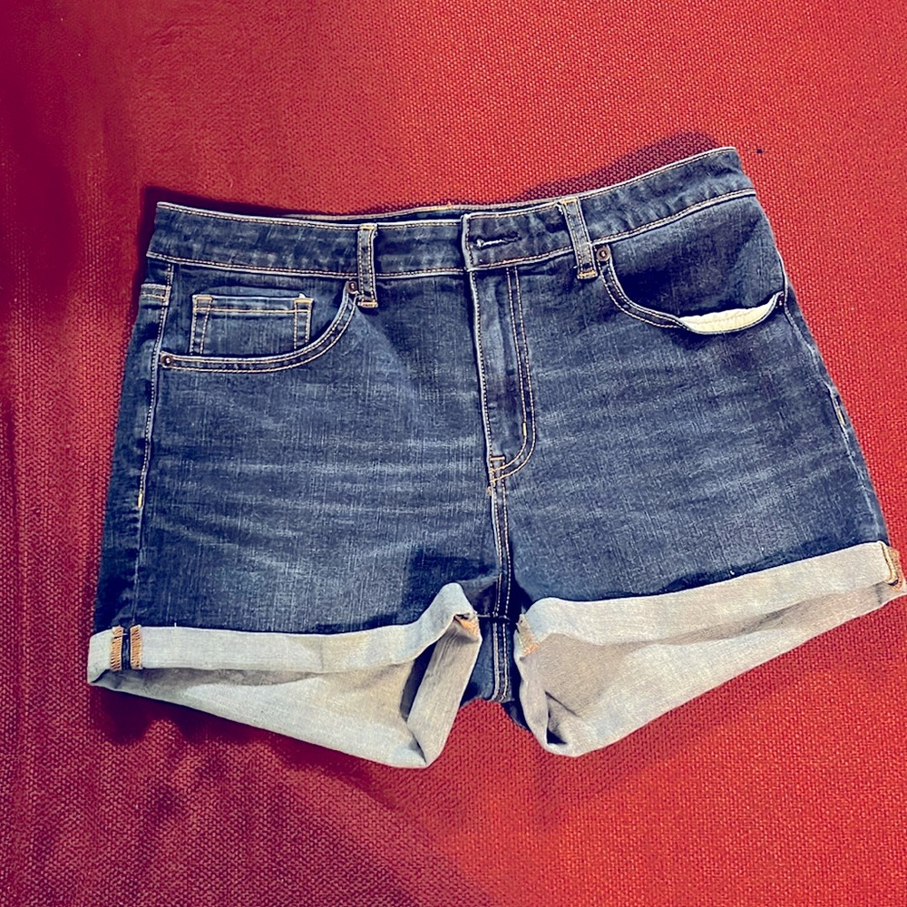 Dark wash denim shorts